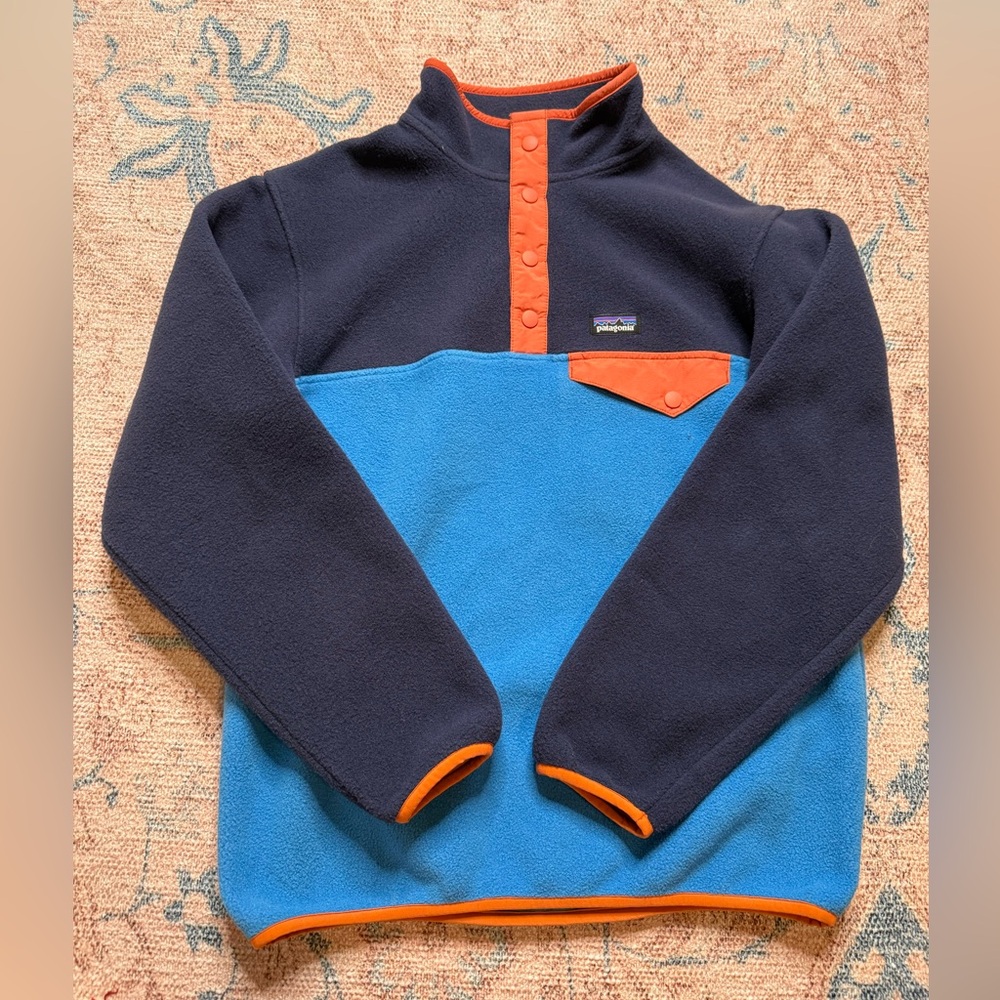 Patagonia Black and Blue Fleece with Orange Trim